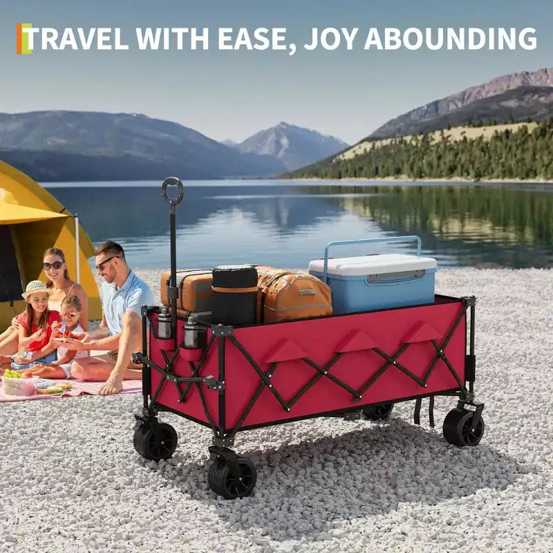 TROPOW Collapsible Utility Wagon Cart with All Terrain Wheels, Heavy Duty Foldable Beach Wagon, Portable Cart for Groceries Sand Camping, Blue