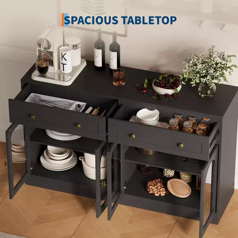 55 Inch Sideboard Buffet Cabinet with 4 Acrylic Doors and 2 Drawers, Wooden Kitchen Cabinet, Console Table for Living Room, Dining Room, Entryway