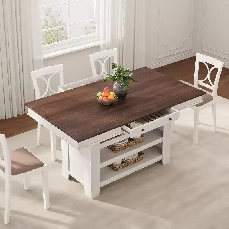 Acekool Counter Height Dining Table, 36 Tall, Farmhouse Rectangular Table with Storage, Wine Rack, Drawers, Easy Assembly,