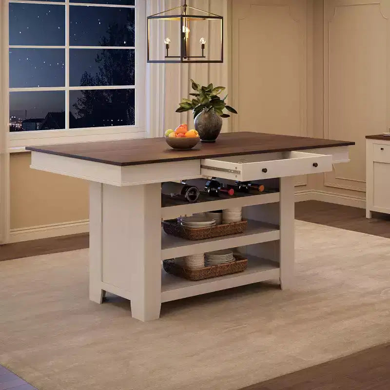 Acekool Counter Height Dining Table, 36 Tall, Farmhouse Rectangular Table with Storage, Wine Rack, Drawers, Easy Assembly,