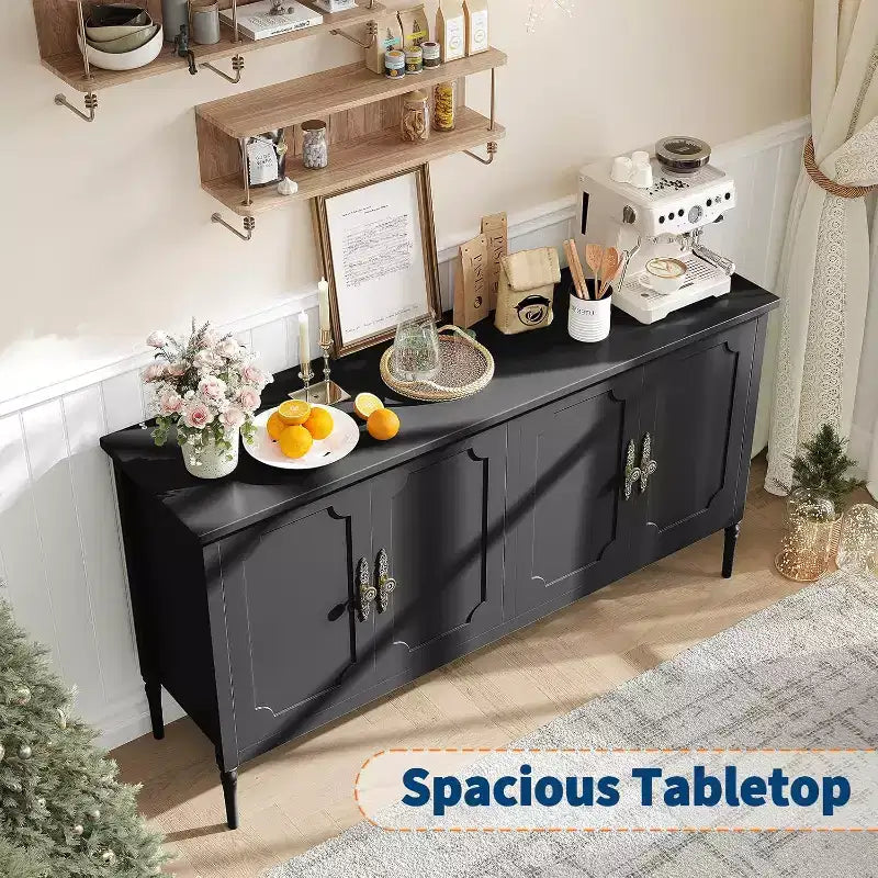COZONY 59 Buffet Sideboard Cabinet  Vintage Coffee Bar Storage with Adjustable Shelves & 4 Doors for Dining Room, Kitchen & Living Room