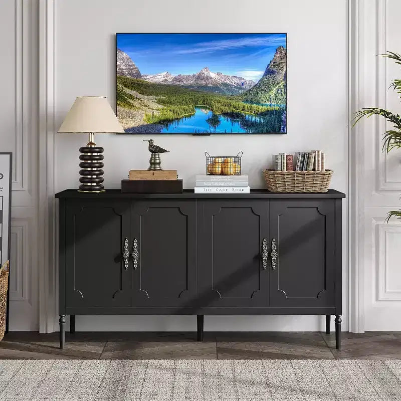 COZONY 59 Buffet Sideboard Cabinet  Vintage Coffee Bar Storage with Adjustable Shelves & 4 Doors for Dining Room, Kitchen & Living Room