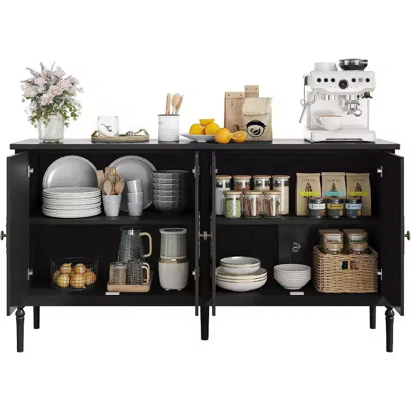 COZONY 59 Buffet Sideboard Cabinet  Vintage Coffee Bar Storage with Adjustable Shelves & 4 Doors for Dining Room, Kitchen & Living Room