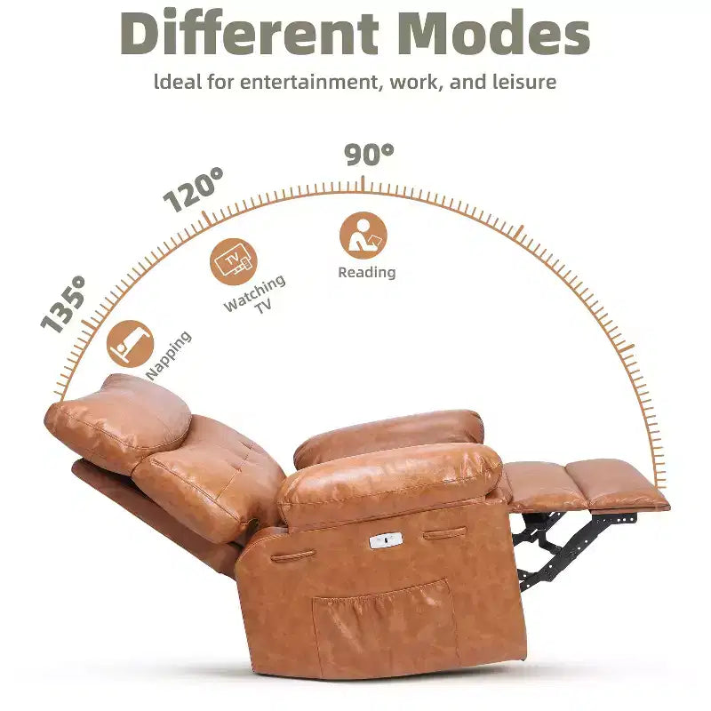 Oversized Wide Recliner Chair - Heat and Massage, PU Leather Large Manual Recliner for Adults, with 1.5X Sponge Filling and Easy Recline Mechanism