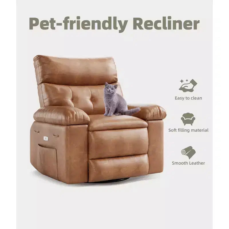 Oversized Wide Recliner Chair - Heat and Massage, PU Leather Large Manual Recliner for Adults, with 1.5X Sponge Filling and Easy Recline Mechanism