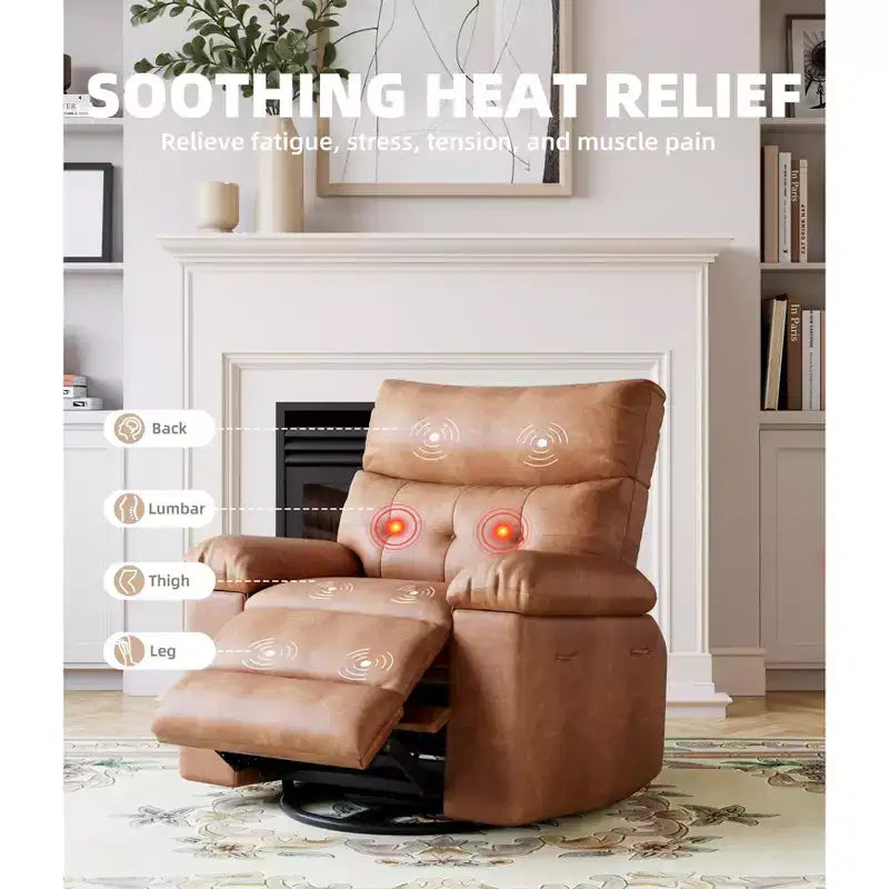 Oversized Wide Recliner Chair - Heat and Massage, PU Leather Large Manual Recliner for Adults, with 1.5X Sponge Filling and Easy Recline Mechanism