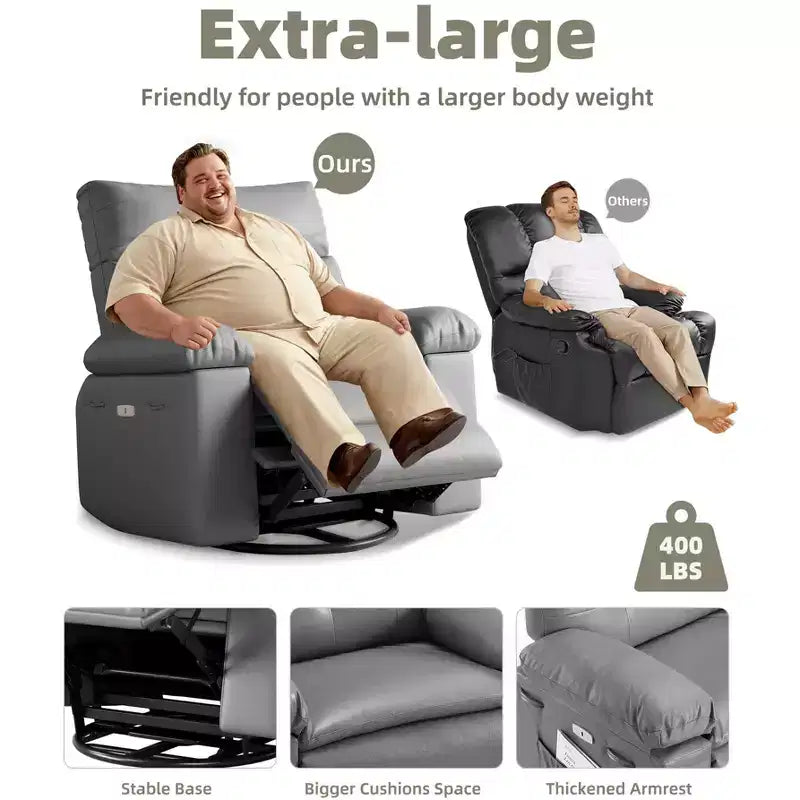 Oversized Wide Recliner Chair - Heat and Massage, PU Leather Large Manual Recliner for Adults, with 1.5X Sponge Filling and Easy Recline Mechanism