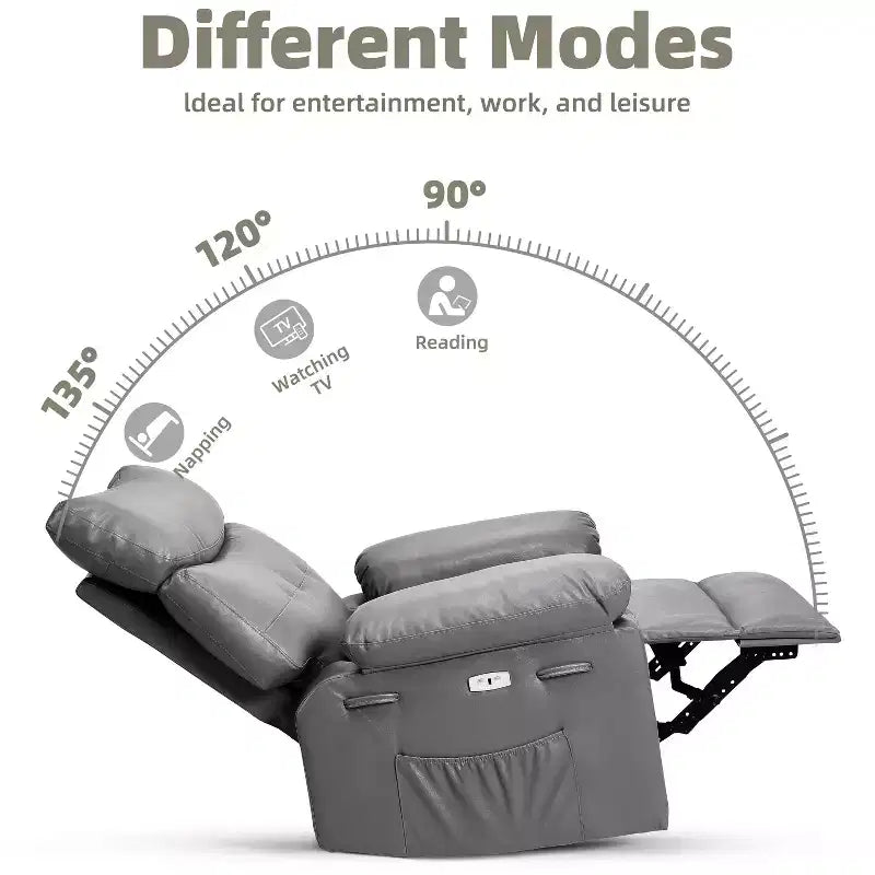 Oversized Wide Recliner Chair - Heat and Massage, PU Leather Large Manual Recliner for Adults, with 1.5X Sponge Filling and Easy Recline Mechanism
