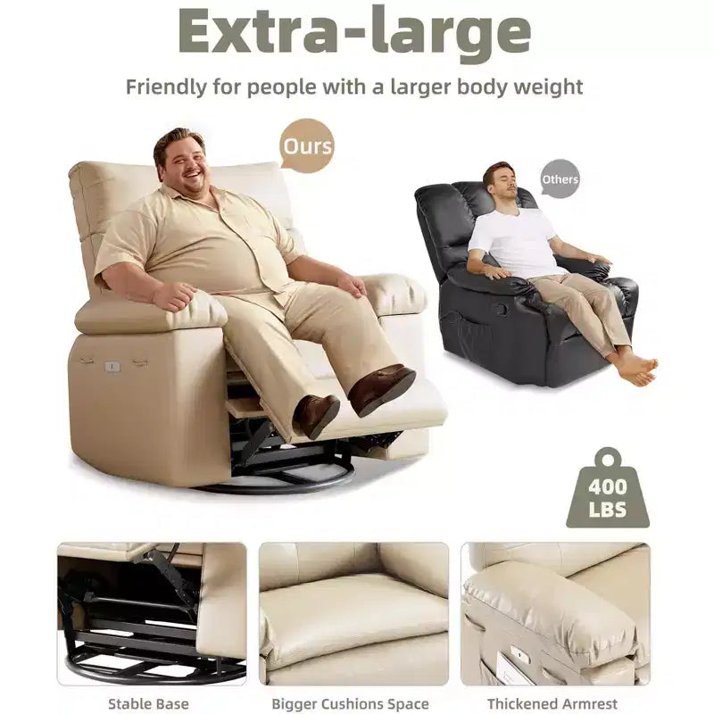 Oversized Wide Recliner Chair - Heat and Massage, PU Leather Large Manual Recliner for Adults, with 1.5X Sponge Filling and Easy Recline Mechanism