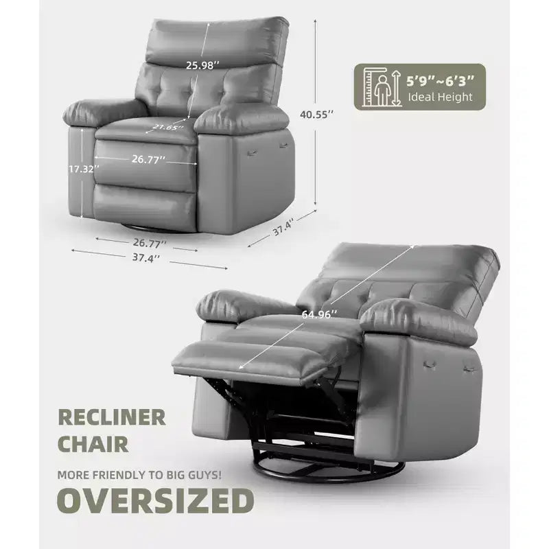 Oversized Wide Recliner Chair - Heat and Massage, PU Leather Large Manual Recliner for Adults, with 1.5X Sponge Filling and Easy Recline Mechanism