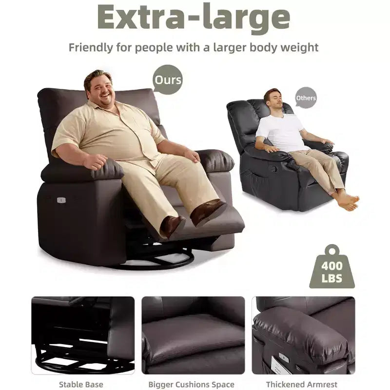 Oversized Wide Recliner Chair - Heat and Massage, PU Leather Large Manual Recliner for Adults, with 1.5X Sponge Filling and Easy Recline Mechanism