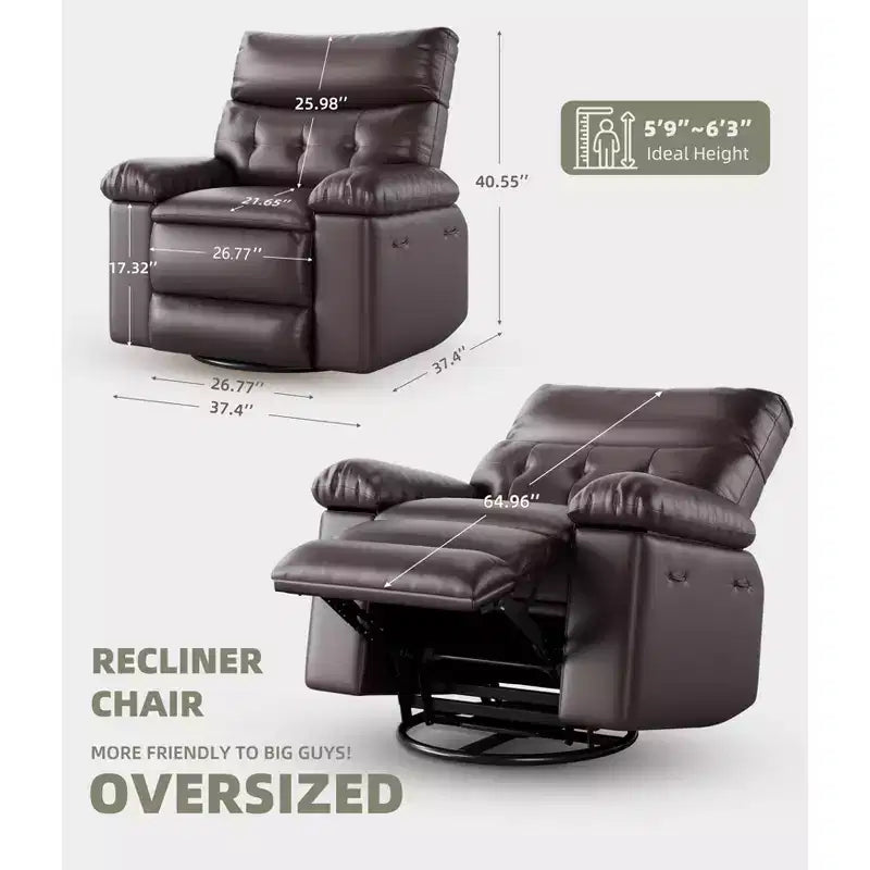 Oversized Wide Recliner Chair - Heat and Massage, PU Leather Large Manual Recliner for Adults, with 1.5X Sponge Filling and Easy Recline Mechanism