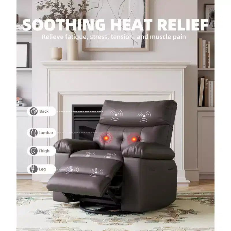 Oversized Wide Recliner Chair - Heat and Massage, PU Leather Large Manual Recliner for Adults, with 1.5X Sponge Filling and Easy Recline Mechanism