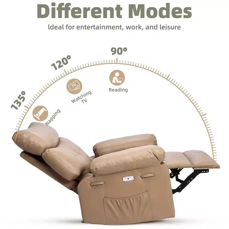 Oversized Wide Recliner Chair - Heat and Massage, PU Leather Large Manual Recliner for Adults, with 1.5X Sponge Filling and Easy Recline Mechanism