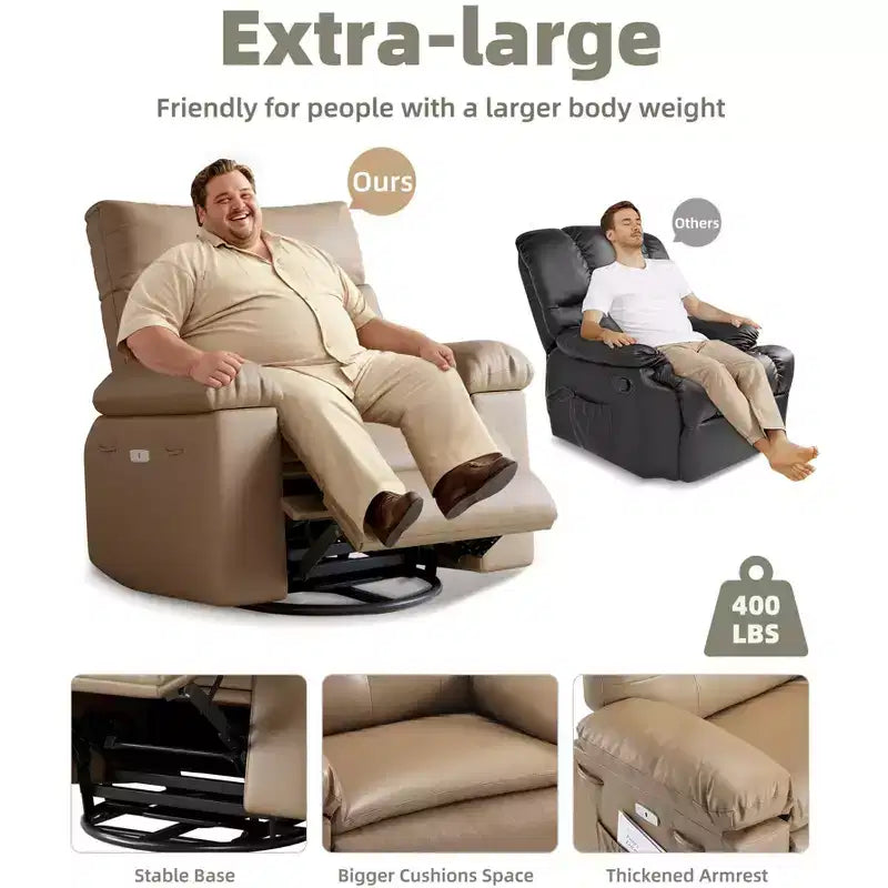 Oversized Wide Recliner Chair - Heat and Massage, PU Leather Large Manual Recliner for Adults, with 1.5X Sponge Filling and Easy Recline Mechanism