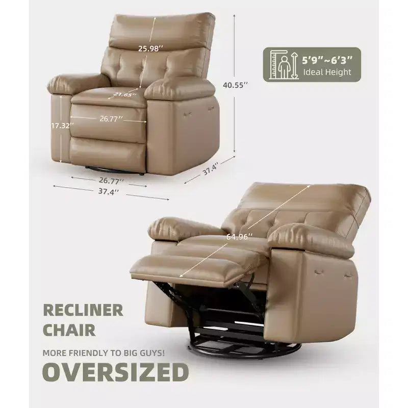 Oversized Wide Recliner Chair - Heat and Massage, PU Leather Large Manual Recliner for Adults, with 1.5X Sponge Filling and Easy Recline Mechanism