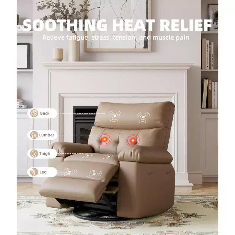 Oversized Wide Recliner Chair - Heat and Massage, PU Leather Large Manual Recliner for Adults, with 1.5X Sponge Filling and Easy Recline Mechanism