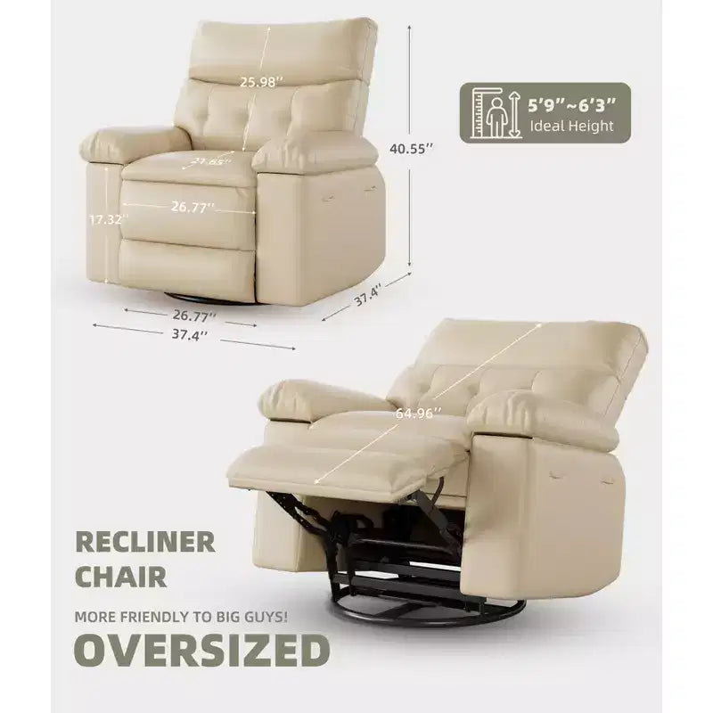 Oversized Wide Recliner Chair - Heat and Massage, PU Leather Large Manual Recliner for Adults, with 1.5X Sponge Filling and Easy Recline Mechanism