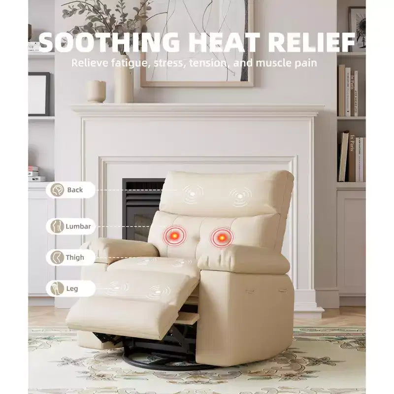 Oversized Wide Recliner Chair - Heat and Massage, PU Leather Large Manual Recliner for Adults, with 1.5X Sponge Filling and Easy Recline Mechanism