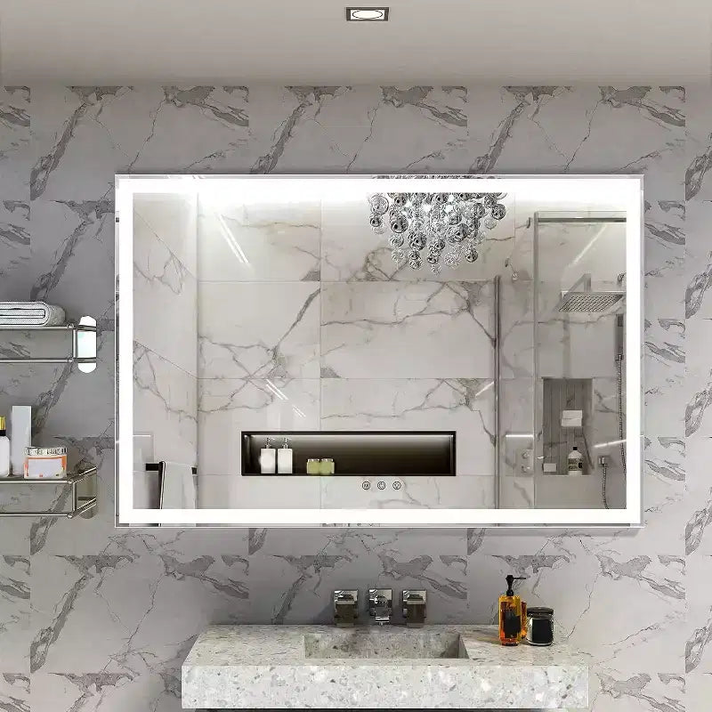 Acekool 60x40Inch Bathroom Wall Mirror with Frame, Aluminum Frame , 3-Color Dimmable Touch Vanity Mirror, Rectangle Smart Mirror for Bath & Dressing