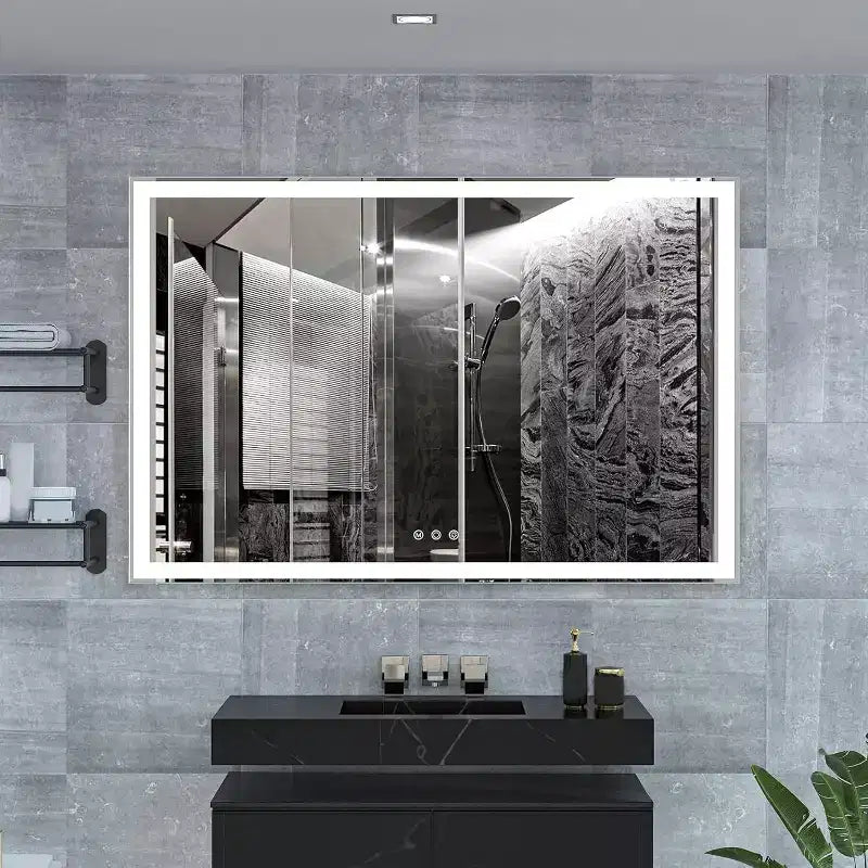 Acekool 60x40Inch Bathroom Wall Mirror with Frame, Aluminum Frame , 3-Color Dimmable Touch Vanity Mirror, Rectangle Smart Mirror for Bath & Dressing