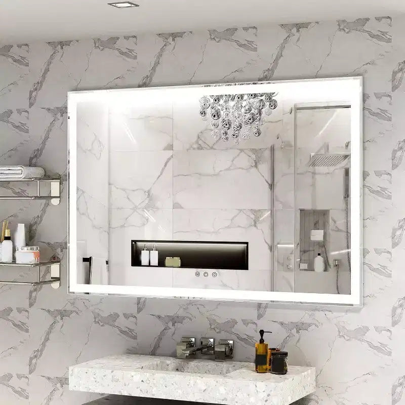 Acekool 60x40Inch Bathroom Wall Mirror with Frame, Aluminum Frame , 3-Color Dimmable Touch Vanity Mirror, Rectangle Smart Mirror for Bath & Dressing