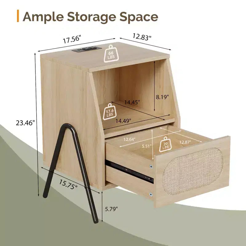 Karl Home 1-Drawer Natural Particle Board 17.32in. W Nightstands