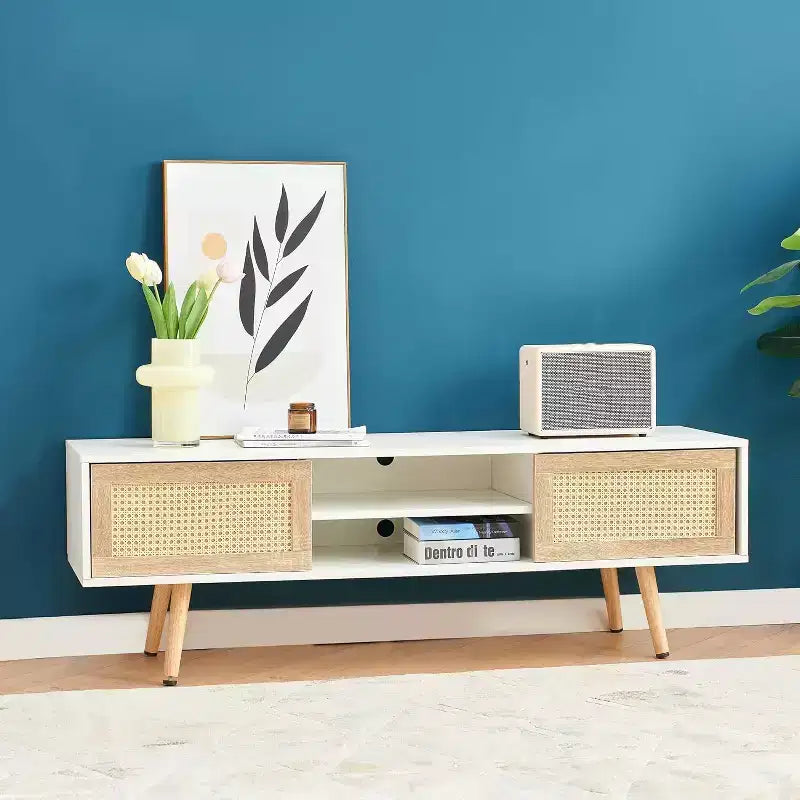 Acekool Modern TV Stand for Living Room, Adjustable Shelves, Sturdy Wood Table Legs, Entertainment Center for TVs, Easy Assembly