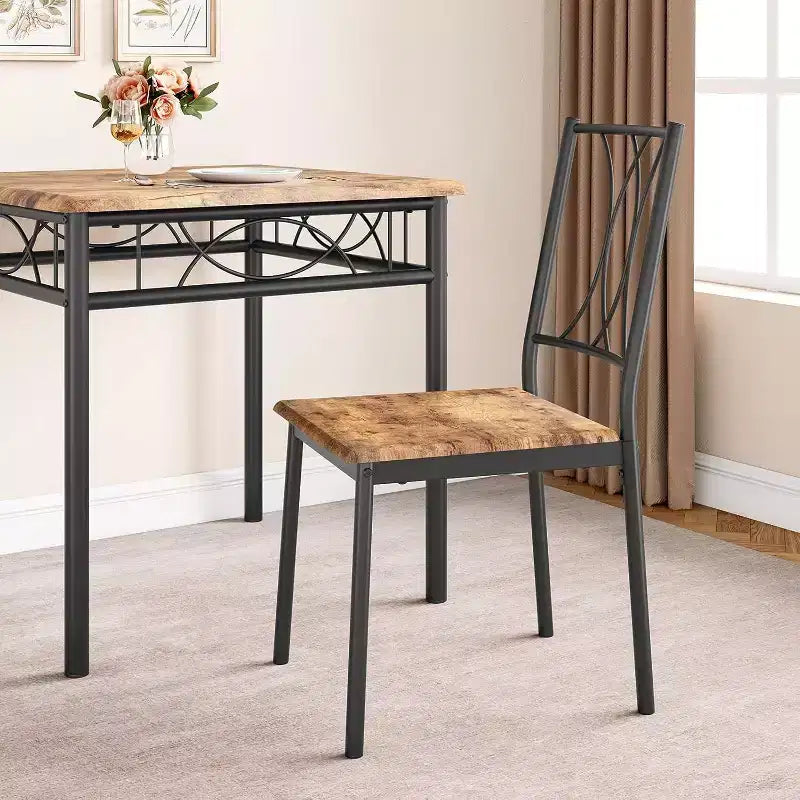 3-Piece Square Dining Set for 2 - Table & Upholstered Chairs for Small Spaces
