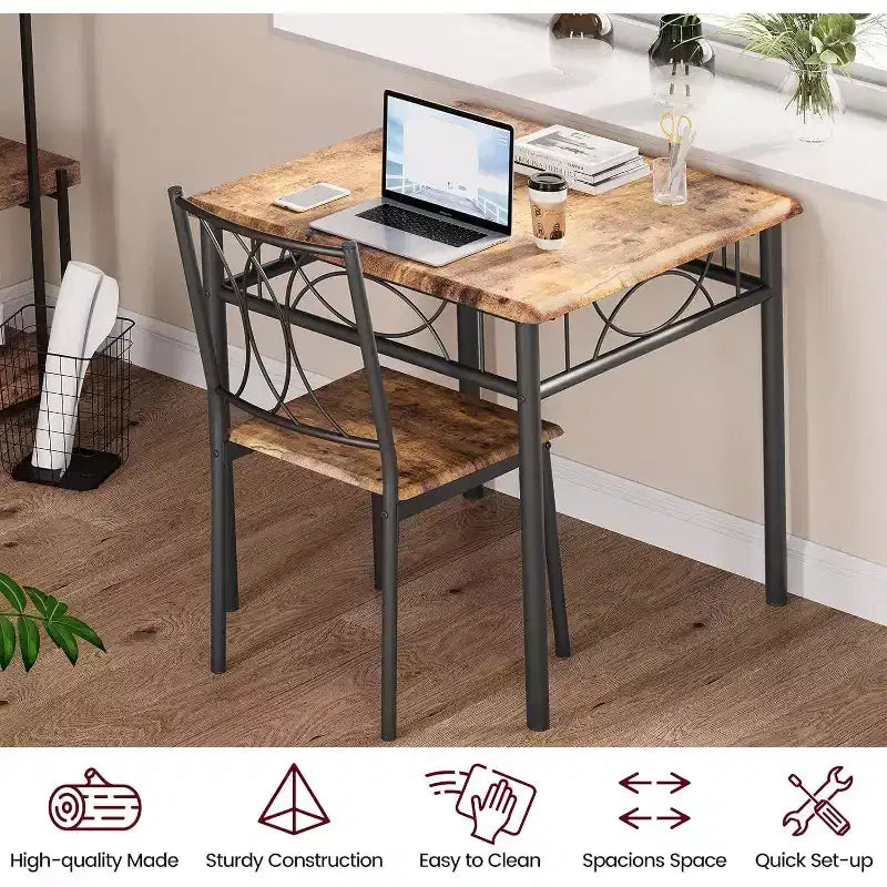 3-Piece Square Dining Set for 2 - Table & Upholstered Chairs for Small Spaces