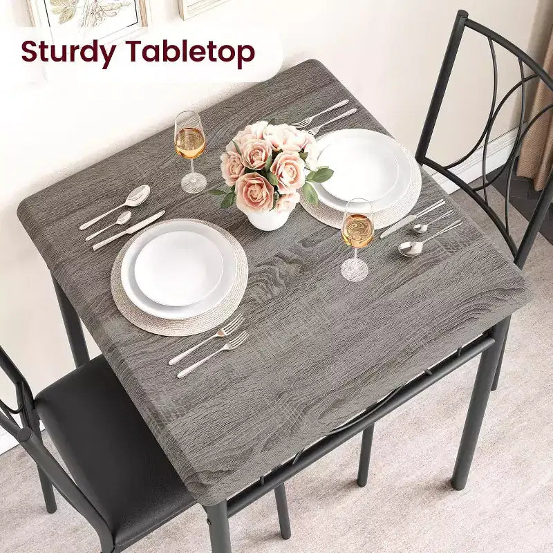 3-Piece Square Dining Set for 2 - Table & Upholstered Chairs for Small Spaces