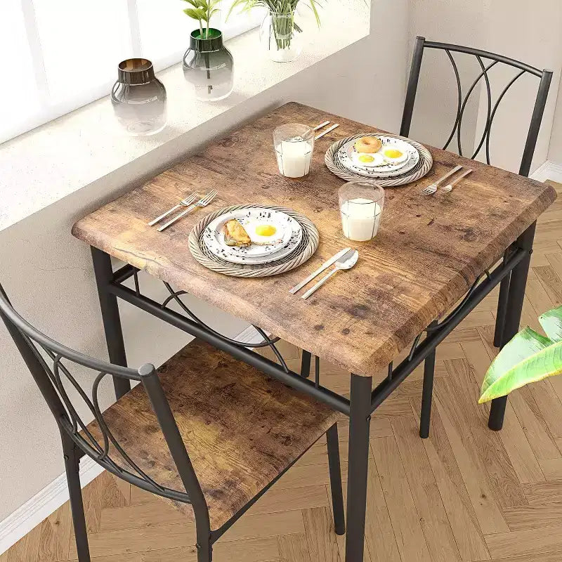 3-Piece Square Dining Set for 2 - Table & Upholstered Chairs for Small Spaces