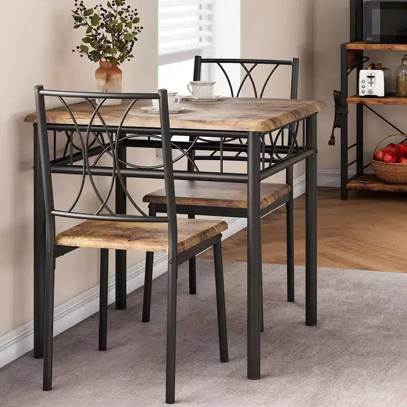 3-Piece Square Dining Set for 2 - Table & Upholstered Chairs for Small Spaces