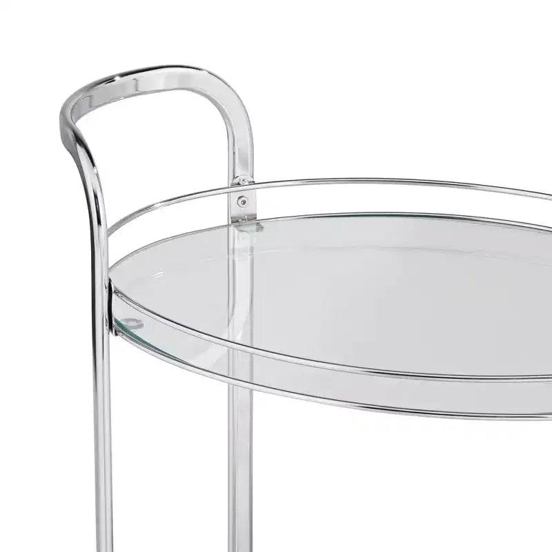 Studio 55D Carli Modern Chrome Steel Oval 2-Tier Serving Bar Cart 26 x 18 1/4 Silver Rolling Clear Glass Shelves for Living Room