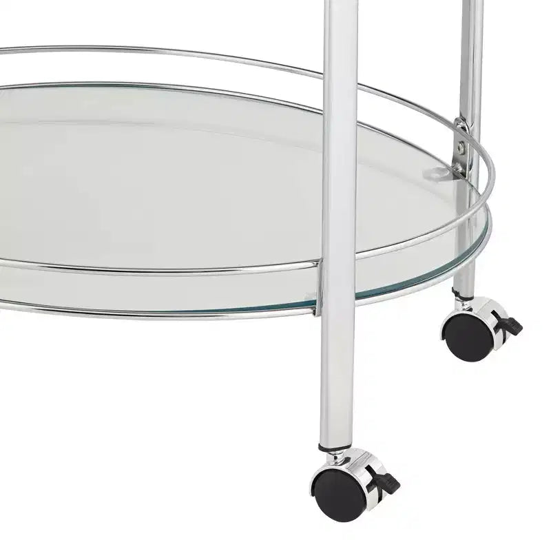 Studio 55D Carli Modern Chrome Steel Oval 2-Tier Serving Bar Cart 26 x 18 1/4 Silver Rolling Clear Glass Shelves for Living Room
