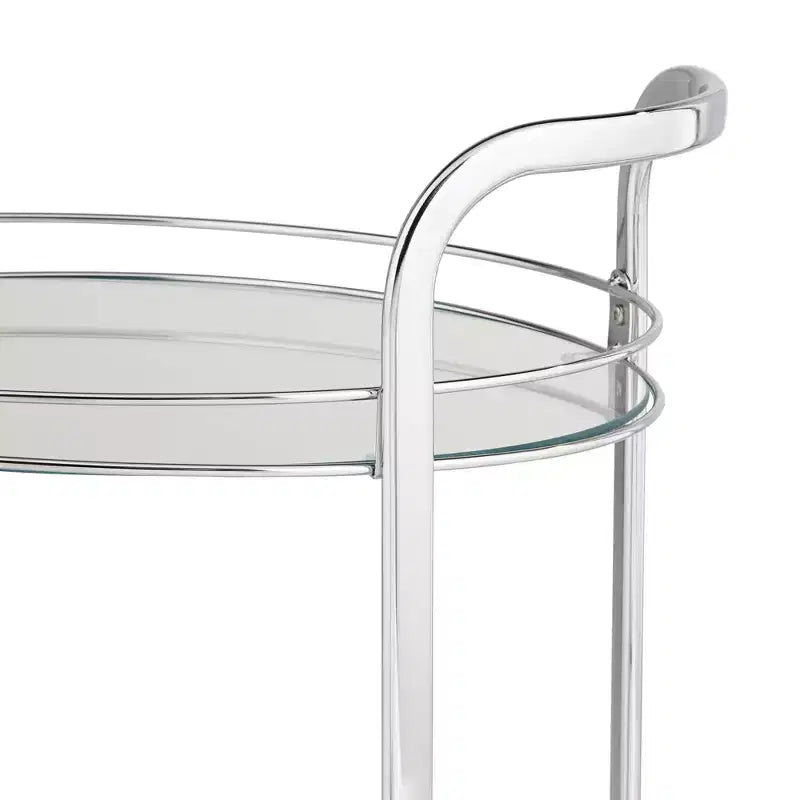 Studio 55D Carli Modern Chrome Steel Oval 2-Tier Serving Bar Cart 26 x 18 1/4 Silver Rolling Clear Glass Shelves for Living Room