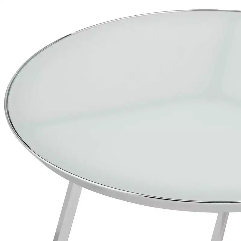 Studio 55D Luciana Modern Chrome Metal Round Coffee Table 29 3/4 Wide Silver White Glass Tabletop for Living Room Bedroom Bedside
