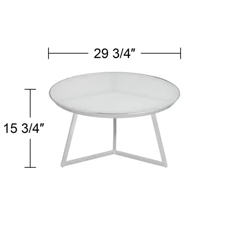 Studio 55D Luciana Modern Chrome Metal Round Coffee Table 29 3/4 Wide Silver White Glass Tabletop for Living Room Bedroom Bedside