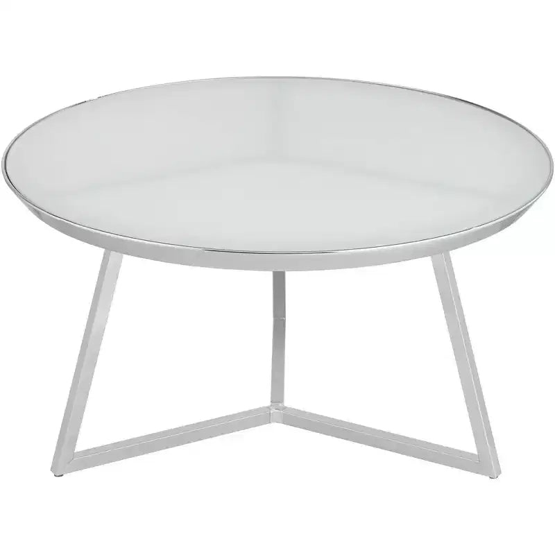 Studio 55D Luciana Modern Chrome Metal Round Coffee Table 29 3/4 Wide Silver White Glass Tabletop for Living Room Bedroom Bedside