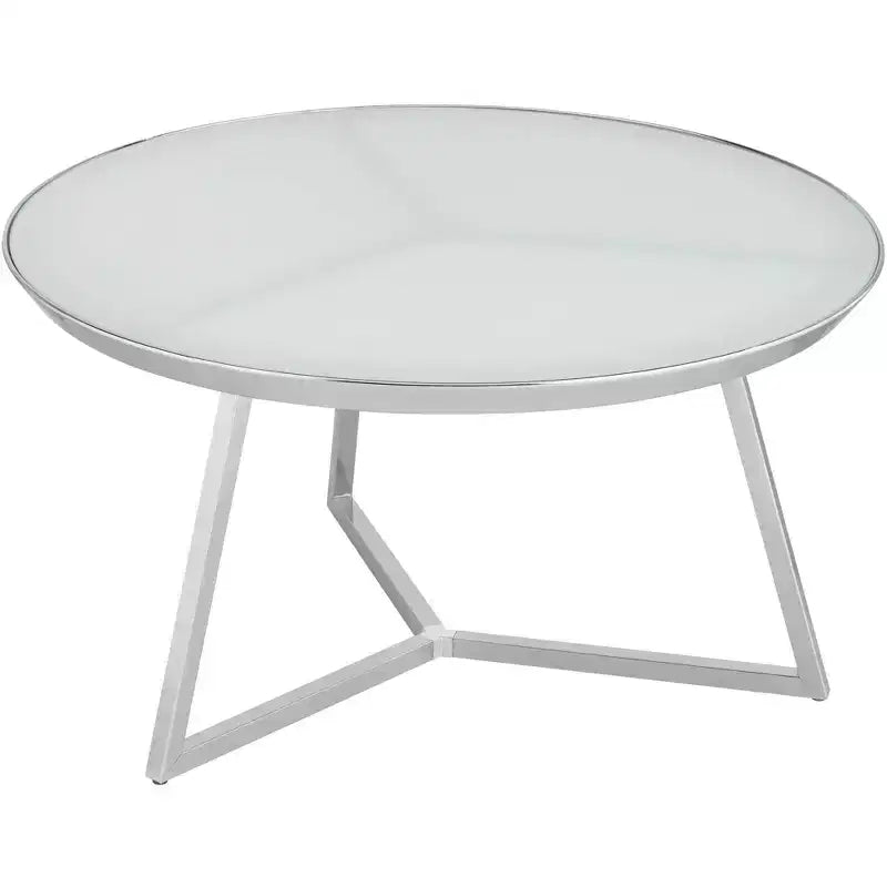 Studio 55D Luciana Modern Chrome Metal Round Coffee Table 29 3/4 Wide Silver White Glass Tabletop for Living Room Bedroom Bedside