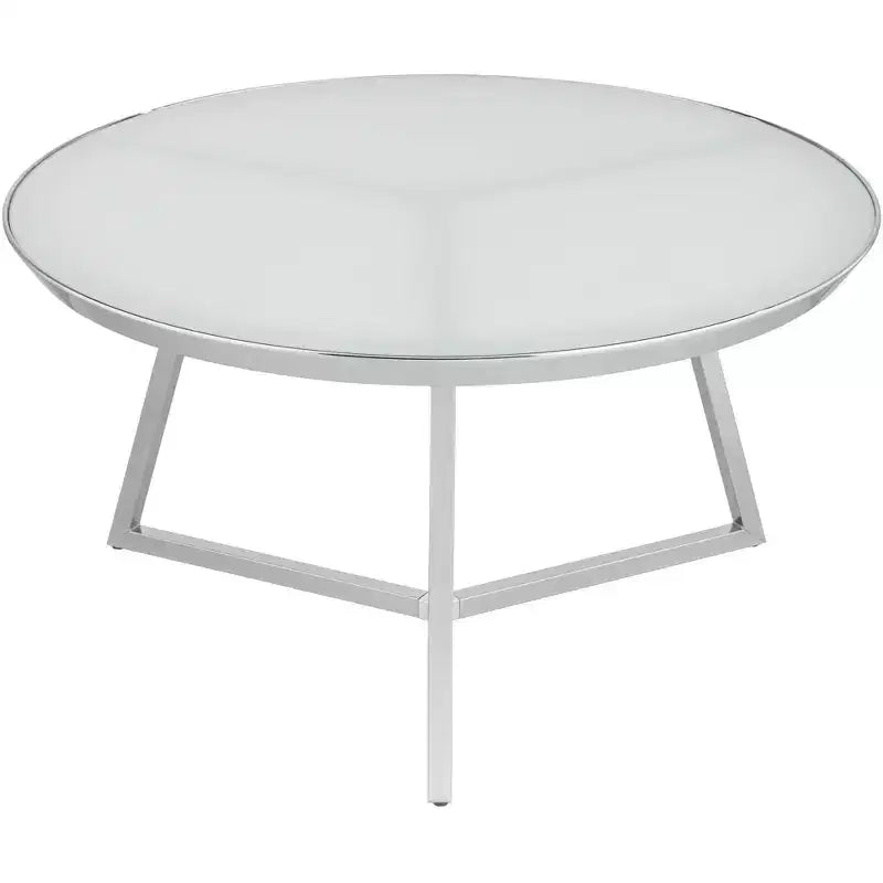 Studio 55D Luciana Modern Chrome Metal Round Coffee Table 29 3/4 Wide Silver White Glass Tabletop for Living Room Bedroom Bedside