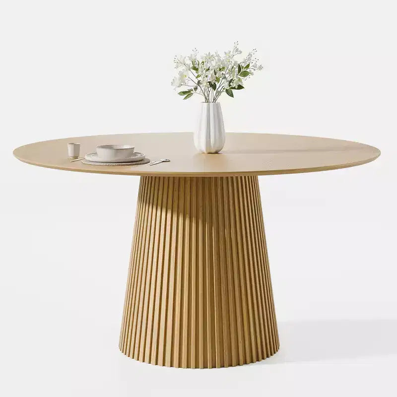 PexFix 52 Round Dining Table for 6 People Modern Pedestal Table with Fluted Cone Base & Wood MDF Top for Small Space Kitchen Dining Room Cafe Natural