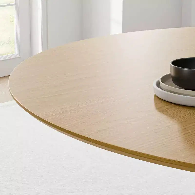 PexFix 52 Round Dining Table for 6 People Modern Pedestal Table with Fluted Cone Base & Wood MDF Top for Small Space Kitchen Dining Room Cafe Natural