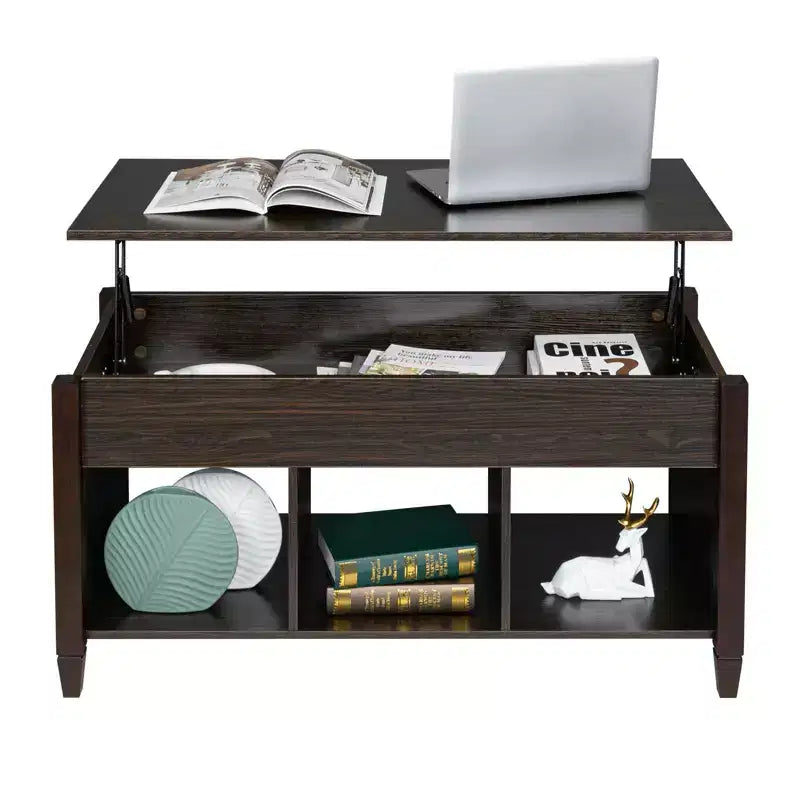 Karl Home Lift Top Coffee Table Modern Furniture Hidden Compartment and Lift Tabletop Brown