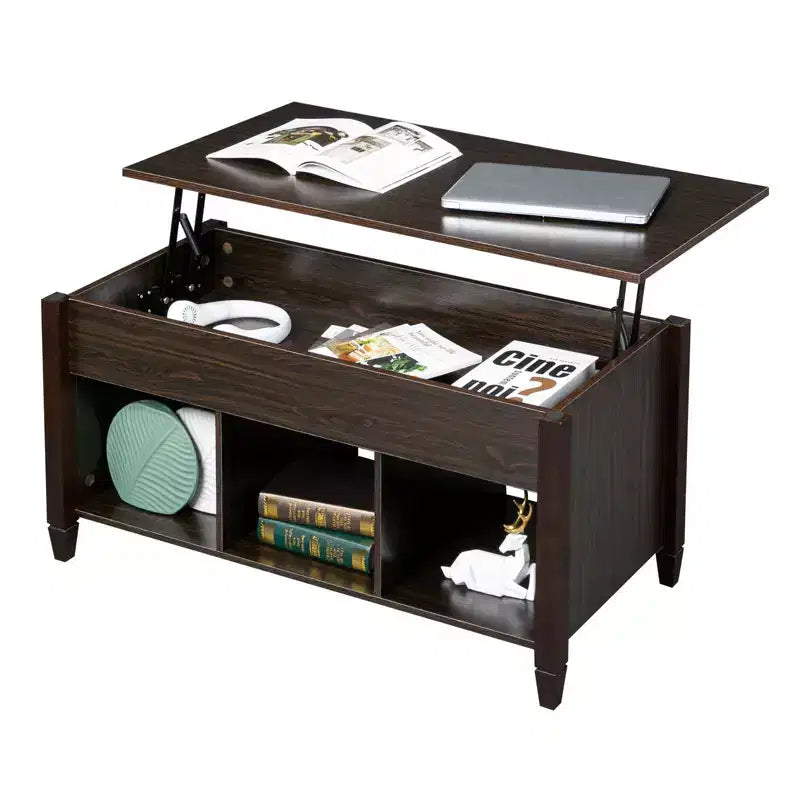 Karl Home Lift Top Coffee Table Modern Furniture Hidden Compartment and Lift Tabletop Brown