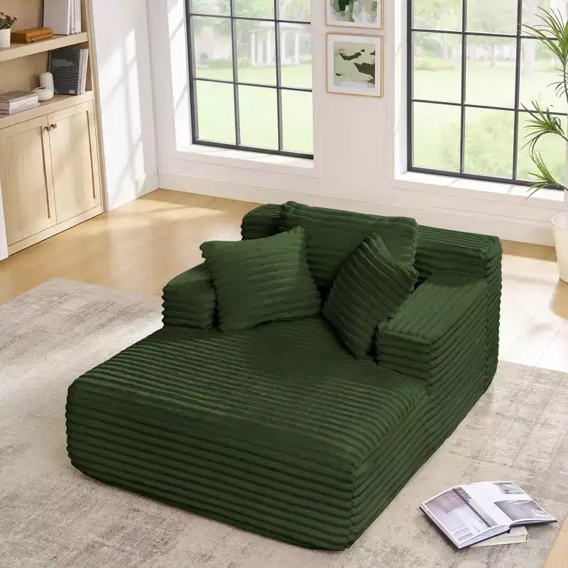 Okak Modern Comfy Chaise Lounge Sleeper Sofa Bed with Pillows,Corduroy Upholstered Deep Seat Futon Sofa Couch for Living Room