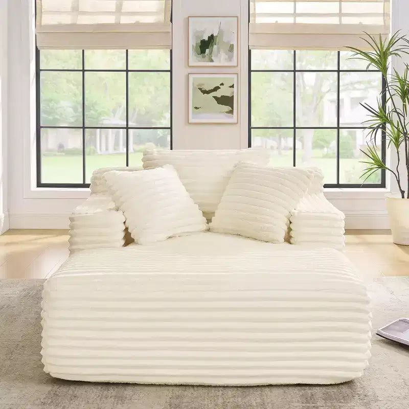 Okak Modern Comfy Chaise Lounge Sleeper Sofa Bed with Pillows,Corduroy Upholstered Deep Seat Futon Sofa Couch for Living Room