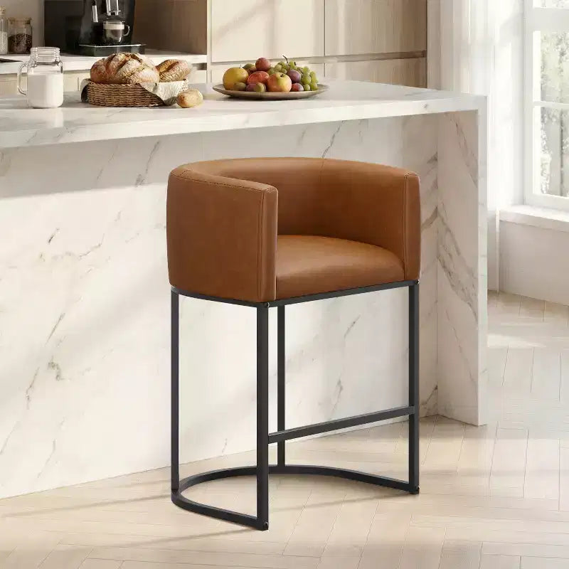 NEWLAYOUT Counter Height Bar Stools Set of 2, 24 Inch Seat Height Barstools for Dining Room, PU Leather Barstools