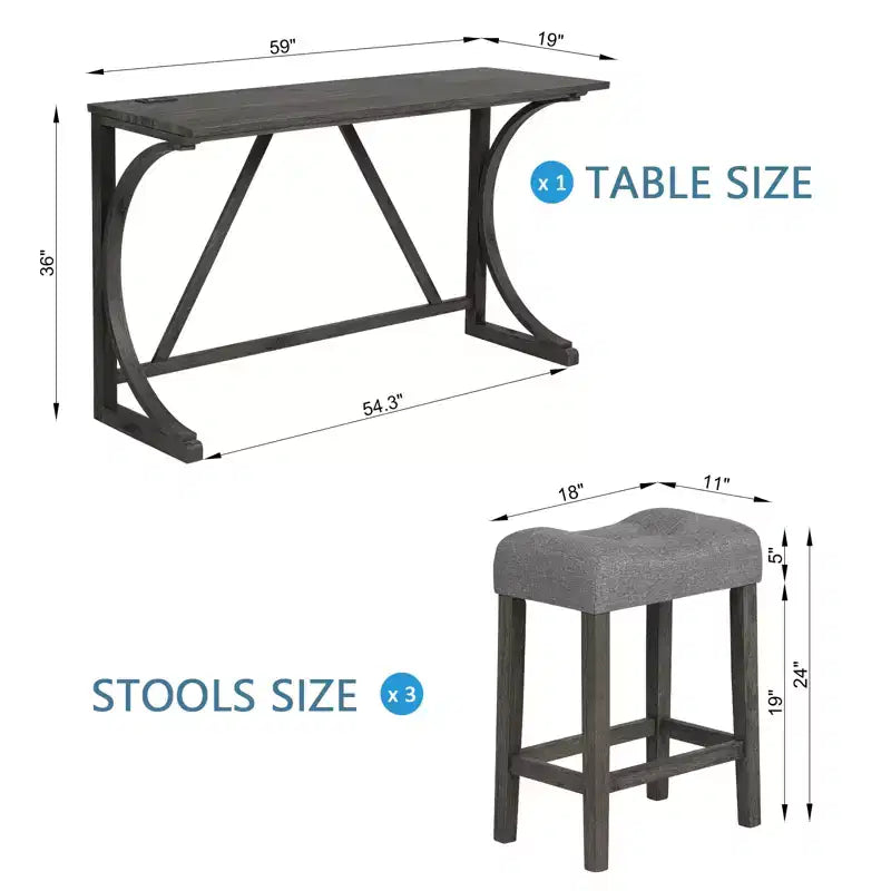 GDFStudio Kittson 4-Piece Bar Table Set with Power Outlet