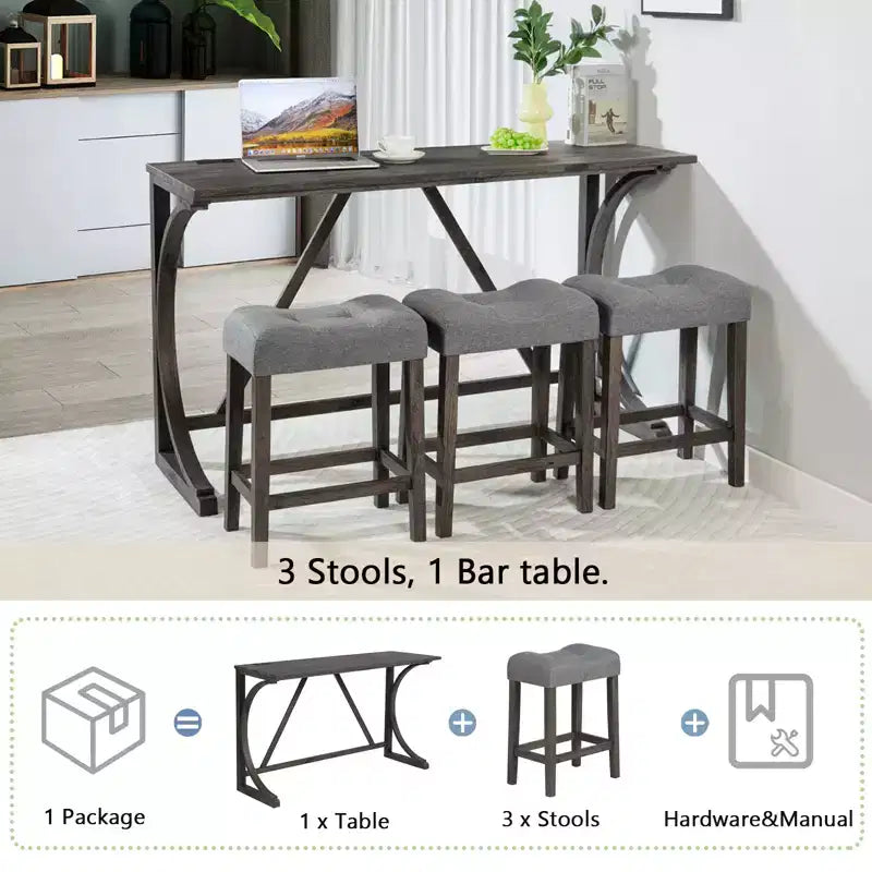 GDFStudio Kittson 4-Piece Bar Table Set with Power Outlet